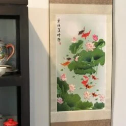 Lotus Flowers And Fish Silk Scroll (45 X 120cm) -Lantern Shop 0F8A2202 BF2A 4D20 8685 2559DA658B52