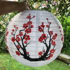 Cherry Blossom Nylon Lantern 40cm Diametre - SALE -Lantern Shop 40cm cherry blossom lantern white
