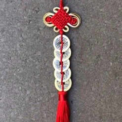 Lucky 5 Coins Chinese Red And Gold Knot Hanging Decoration