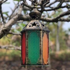 Tall Hexagon LED Lantern With Coloured Panels (16.5 X 37.5cm) -Lantern Shop DF2ED677 A64C 4C33 9747 915ECF630B7B