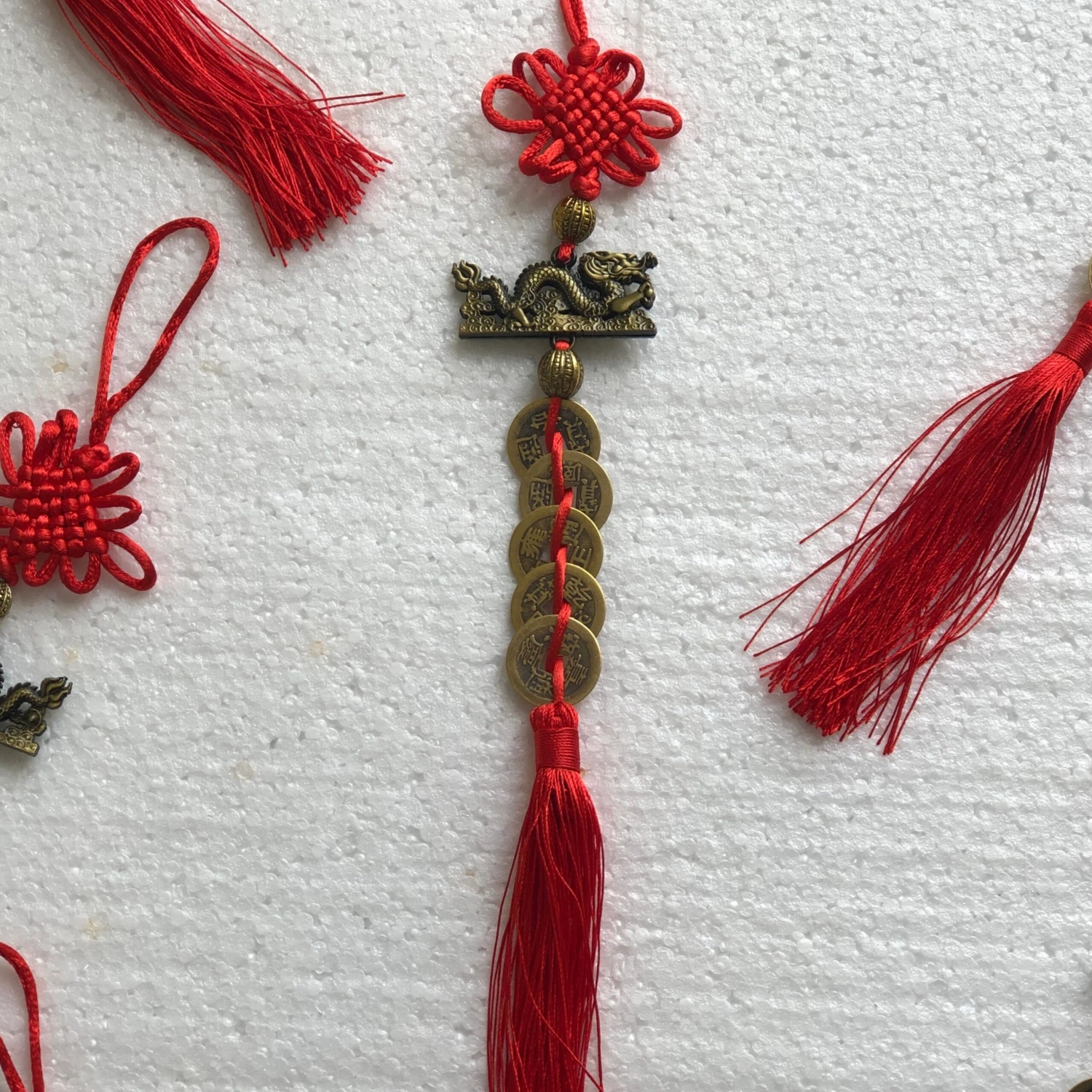 Lucky 5 Coins Chinese Dragon Red And Gold Knot Hanging Decoration 4 Lucky 5 Coins Chinese Dragon Red And Gold Knot Hanging Decoration - Image 4