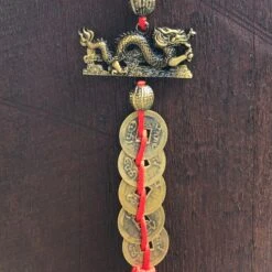 Lucky 5 Coins Chinese Dragon Red And Gold Knot Hanging Decoration