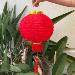 Medium Red Silk / Velvet Prosperity Chinese Lanterns - 2 Pack (30cm)