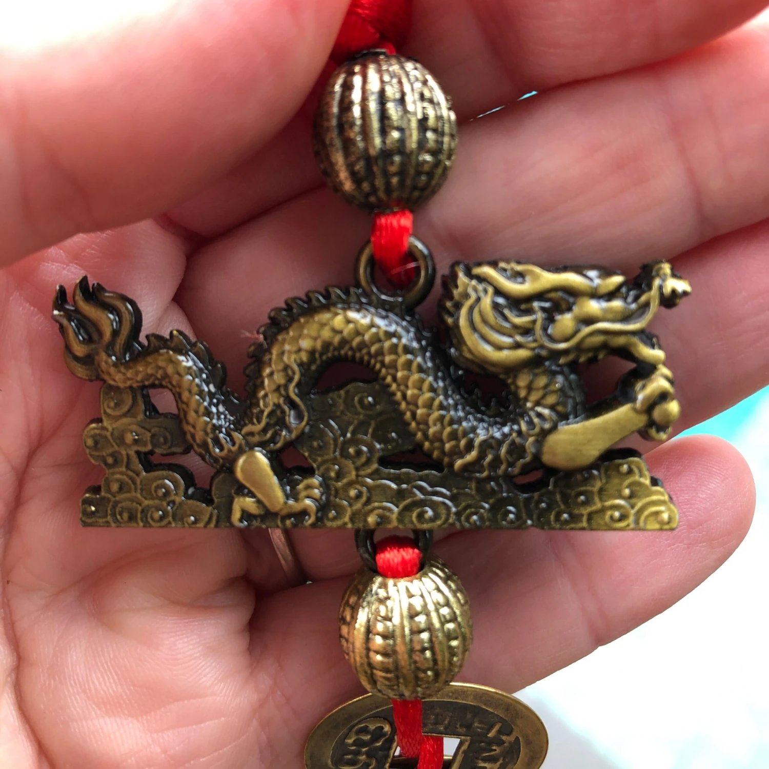 Lucky 5 Coins Chinese Dragon Red And Gold Knot Hanging Decoration 2 Lucky 5 Coins Chinese Dragon Red And Gold Knot Hanging Decoration - Image 2