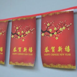 Red & Gold Cherry Blossom - Happy Chinese New Year Bunting 2.2 Metres -Lantern Shop blossom chinese new year bu