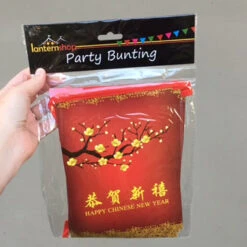 Red & Gold Cherry Blossom - Happy Chinese New Year Bunting 2.2 Metres -Lantern Shop blossom new year bunting pa
