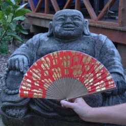 SALE - Double Happiness Wedding Silk Fan - Red Silk -Lantern Shop chinese fan2