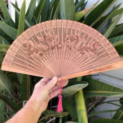 Sandalwood Chinese Dragon Fan (23cm X 40cm)