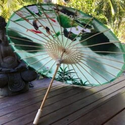 Chinese Paper Parasol - Lotus Flowers And Fish