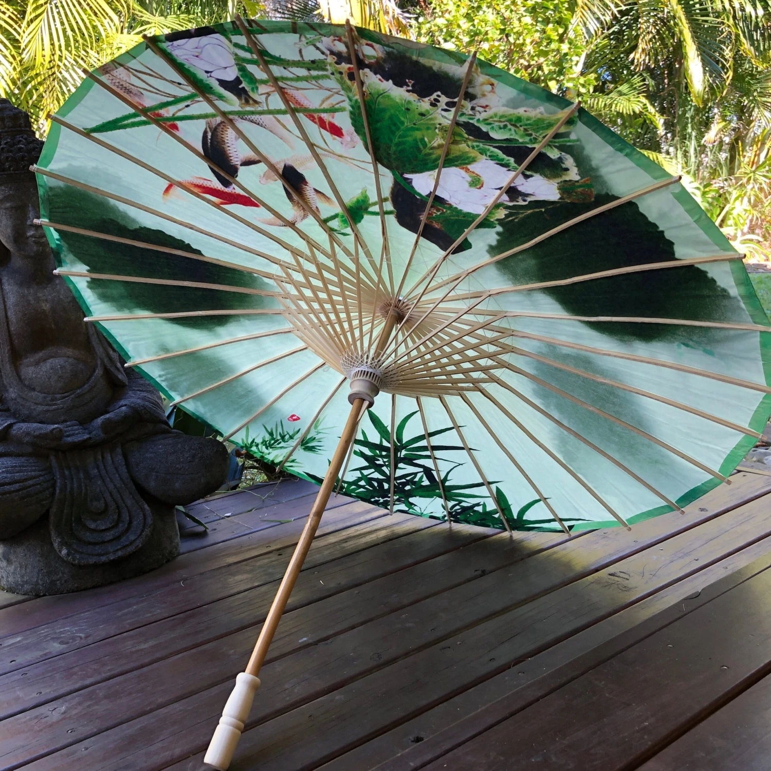 Chinese Paper Parasol - Lotus Flowers And Fish 1 Chinese Paper Parasol - Lotus Flowers And Fish