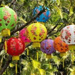 Medium Chinese Flower Lanterns (30cm) - Pack 2 Nylon Lanterns