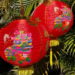 Red Lion Dance Lanterns (35cm) - 2 Pack Nylon