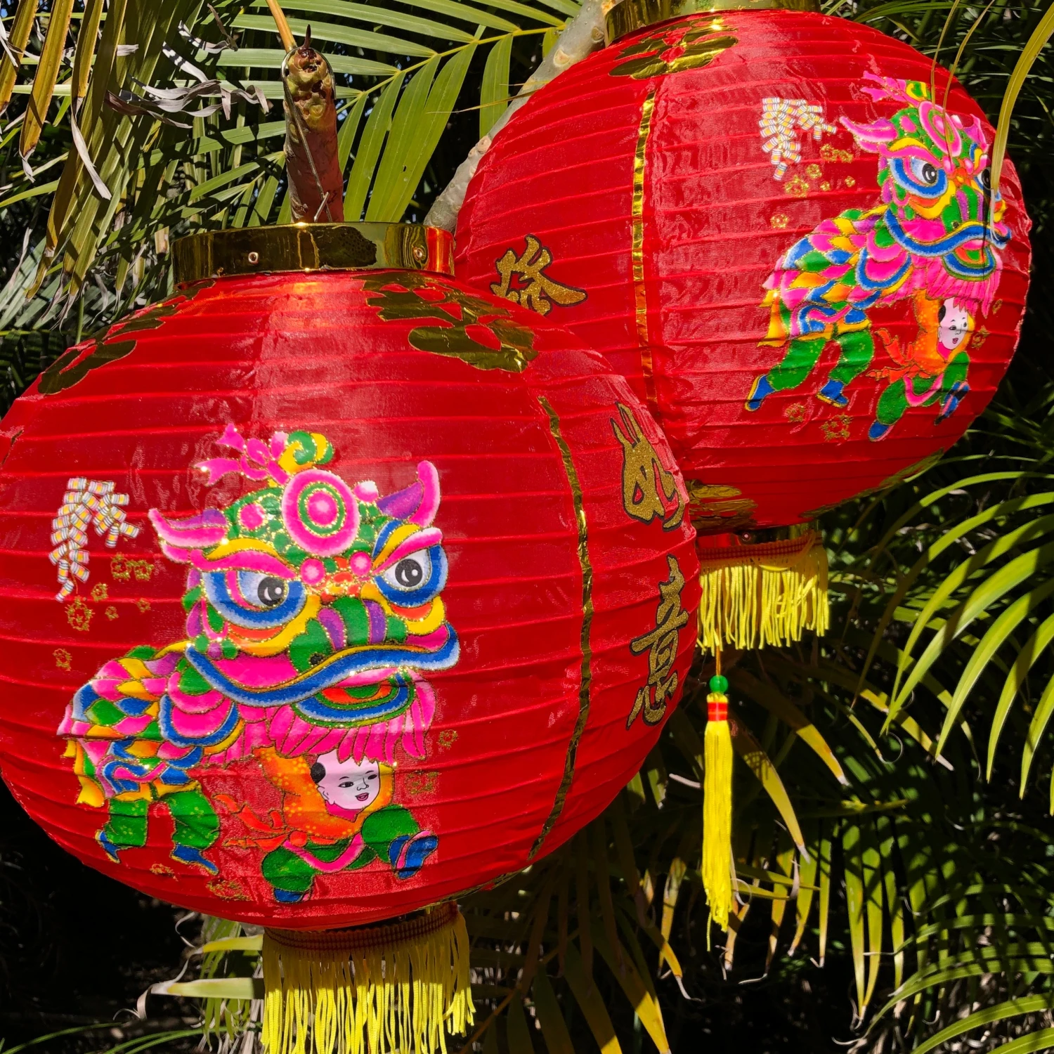 Red Lion Dance Lanterns (35cm) - 2 Pack Nylon 1 Red Lion Dance Lanterns (35cm) - 2 Pack Nylon