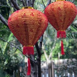 Gold Silk / Red Velvet Chinese Lanterns - 2 Pack