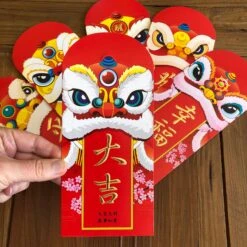 Chinese Lion Red Envelopes - (6 Pack Mixed Prints)