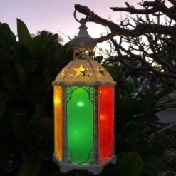 Tall Hexagon LED Lantern With Coloured Panels (16.5 X 37.5cm) -Lantern Shop image 96b79ce4 9e75 41b6 b779 ccf6f81edd24