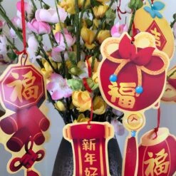 DIY Kit - Chinese New Year Lantern Hanging Decorations (12 Cards And Ribbon)
