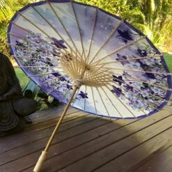 Chinese Paper Parasol - Indigo Flowers