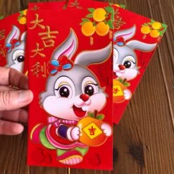 SALE - Grey Rabbit - Red Money Envelopes (6 Pack)