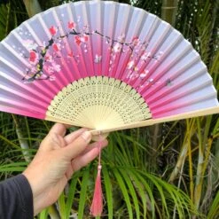 Luxury Bamboo Silk Fan - Painted Cherryblossoms And Butterflies -Lantern Shop image ca30f014 1318 4a73 9bb0 b2fddf02710e