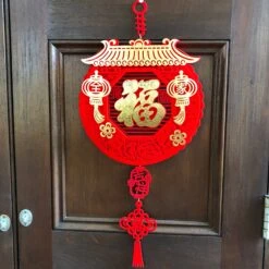DIY - 3D Velvet Red Chinese Lantern Wall Decoration (29cm X 65cm)