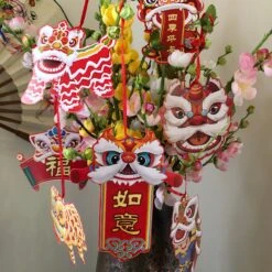 DIY Kit - Chinese Lion Hanging Decorations (12 Cards And Ribbon) -Lantern Shop image d490cc51 1236 4e1c b97c 98dd0776b149