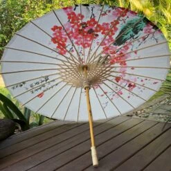 Chinese Paper Parasol - White Cherry Blossoms