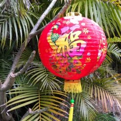 Large Chinese Peacock Lanterns (40cm) - Pack 2 Red Nylon Lanterns