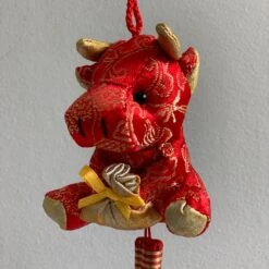 SALE - Red And Gold Silk Cow - Chinese Hanging Decoration