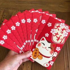 10 Pack - Fortune Cat Prosperity Red Envelopes