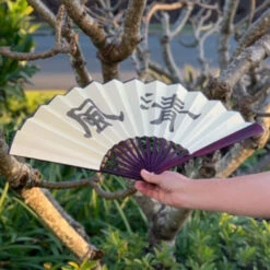Large Luxury Silk Fan - Bamboo Print (33 X 60cm) -Lantern Shop large silk fan back of fan