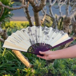 Large Luxury Silk Fan - Bamboo Print (33 X 60cm)