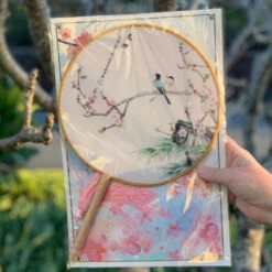 Elegant Round Silk Fan - Birds And Blossoms 5 Elegant Round Silk Fan - Birds And Blossoms -Lantern Shop round bird blossoms fan