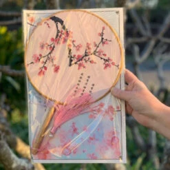 Elegant Round Silk Fan - Pink Cherry Blossoms -Lantern Shop round fan cherry blossom