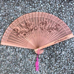 Sandalwood Chinese Dragon Fan (23cm X 40cm) -Lantern Shop sandalwood fan dragon